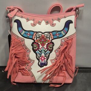 Boho Chic Pink and White Crossbody Bag